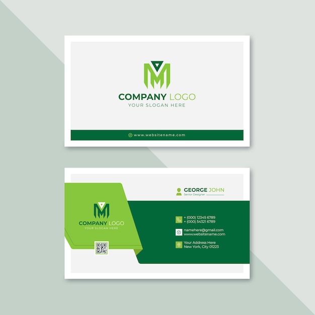 Professional elegant green and white modern business card design template