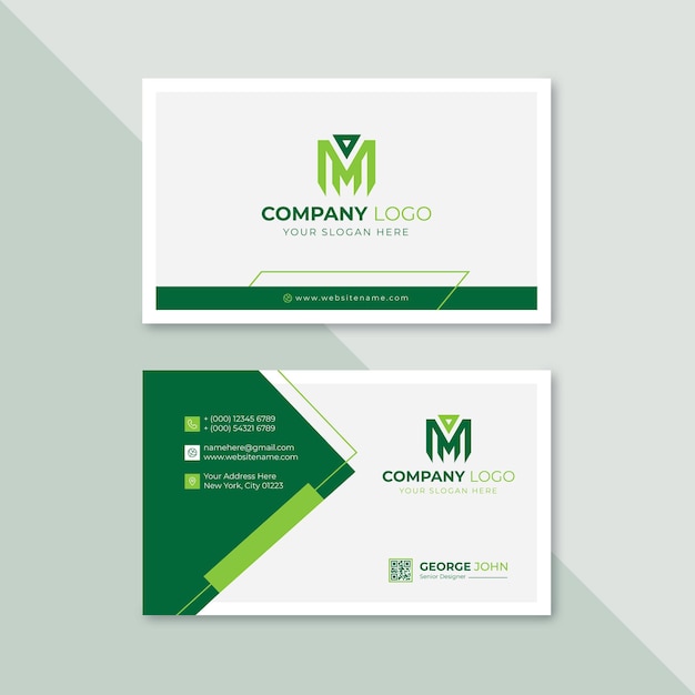 Professional elegant green and white modern business card design template