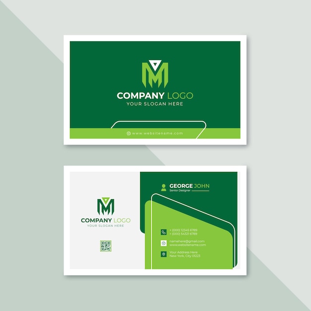 Professional elegant green and white modern business card design template