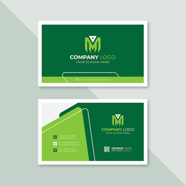 Professional elegant green and white modern business card design template