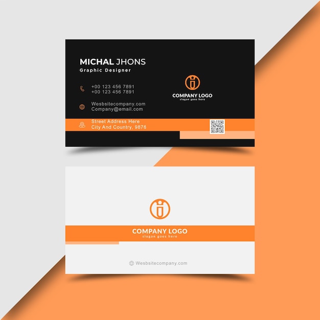 профессиональный элегантный оранжевый и черный современный шаблон дизайна визитной карточки