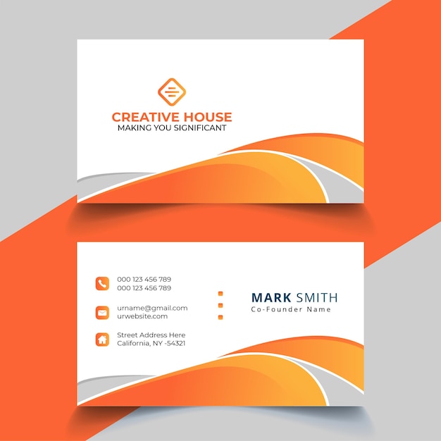 전문적인 우아한 주황색과 흰색 현대적인 명함 디자인