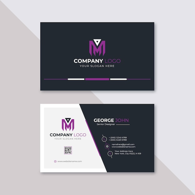 Professional elegant purple and white modern business card design template