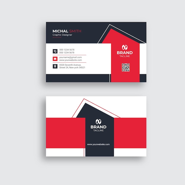 Professional elegant red and white modern business card template design