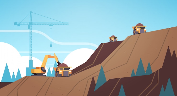 वेक्टर professional equipment working on coal mine production