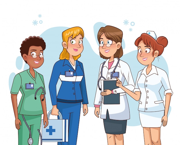 Professional female doctors staff characters