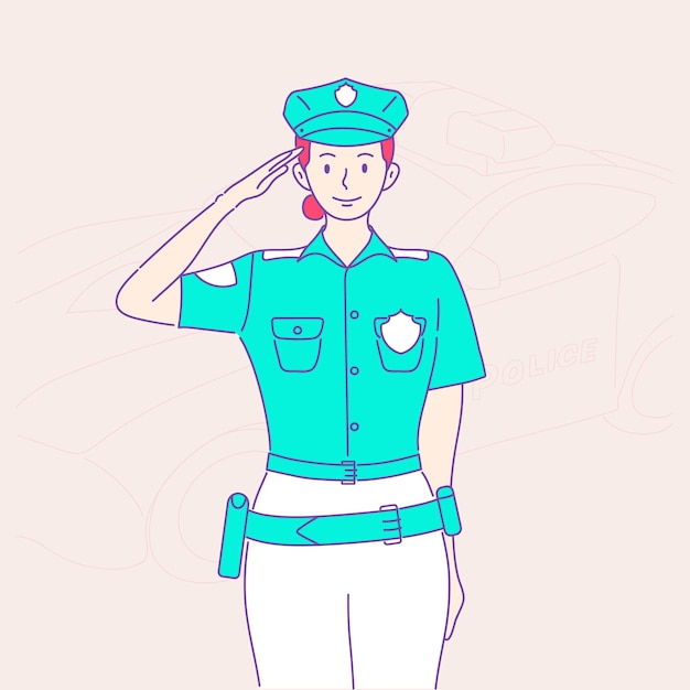 Professional female police officer in flat design