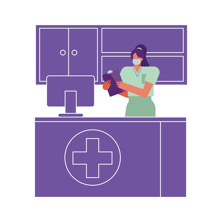 वेक्टर professional female surgeon wearing medical mask working in desktop illustration