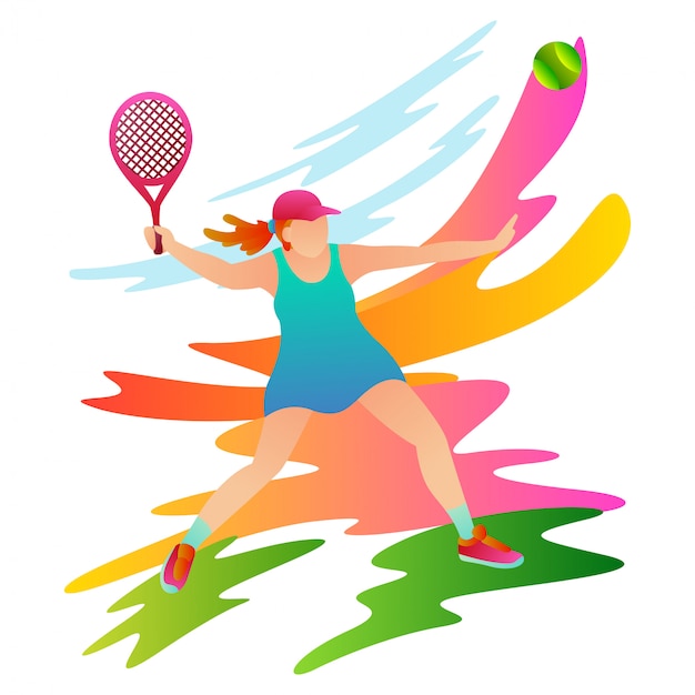 Vector a professional female tennis player will hit the ball that is directed at her opponent.