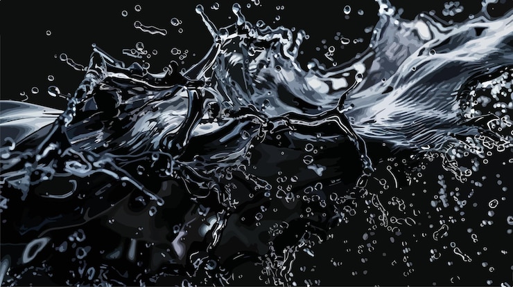 Vector professional fluid dynamics mechanics simulation cgi imagery on black background
