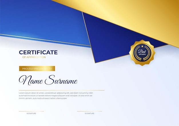 Professional golden blue certificate design template