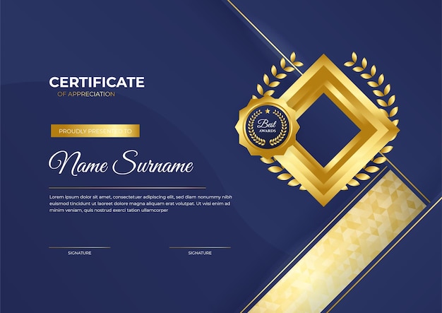 Professional golden blue certificate design template