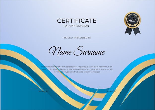 Professional golden blue certificate design template