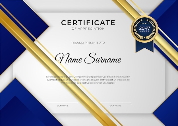 Professional golden blue certificate design template