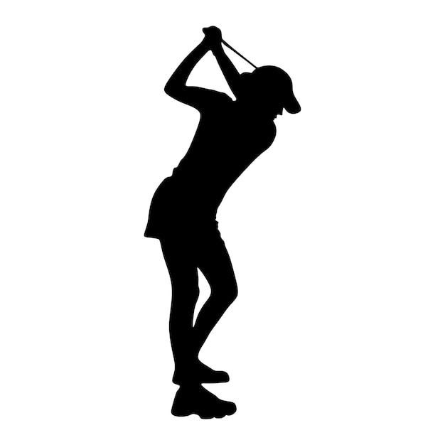 Donna del golfista professionista che gioca a golf, silhouette, vettore, illustrazione