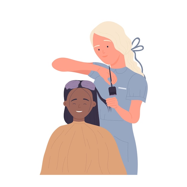 professional hairdresser coloring the client hair