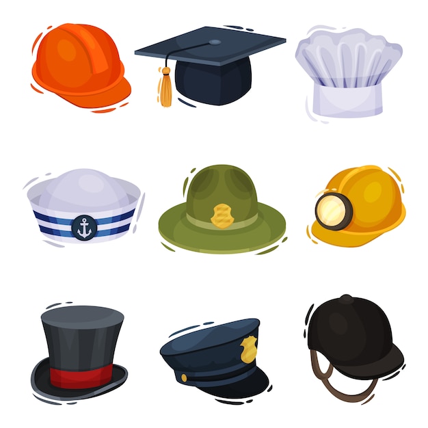 Professional hats on white background.  illustration.