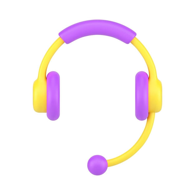 Professional headphones with microphone 3d icon Yellow headset with purple accents