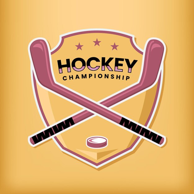 Logo badge hockey professionale per torneo su sfondo giallo