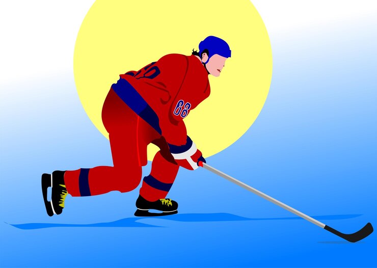 Vector professional hockey player is skating and holding hockey stick