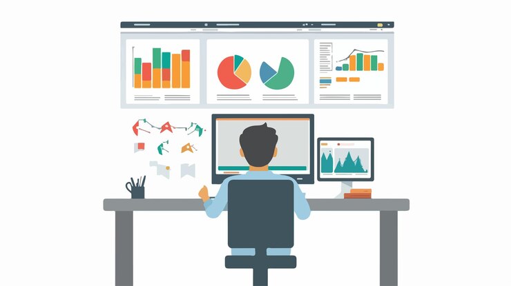 Vector professional infographic website visiting concept for seo testers