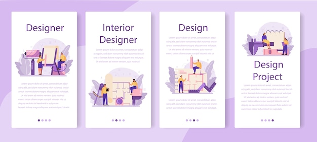 Set di banner per applicazioni mobili di interior designer professionale