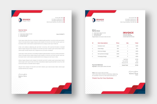 Vector professional invoice and letterhead design for the corporate office letterhead invoice design