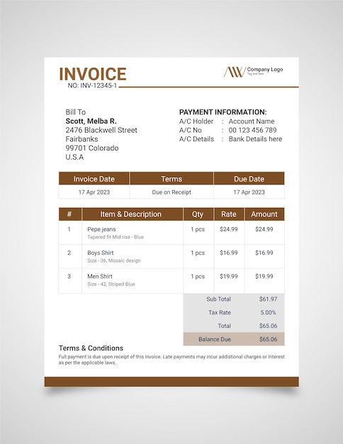 Vector professional invoive template