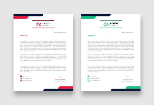 Professional letterhead template design Flat minimal clean and elegant modern