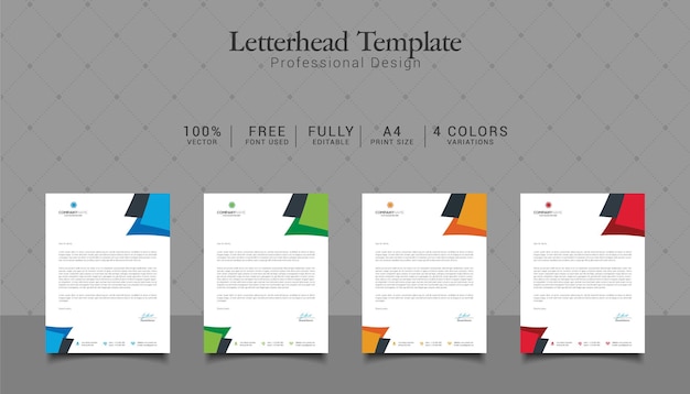 Professional letterhead template set corporate modern letterhead design 4 colors variations