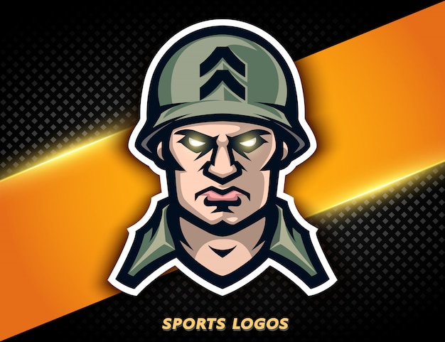 Soldato americano logo professionale. mascotte sportiva, etichetta e-sports.