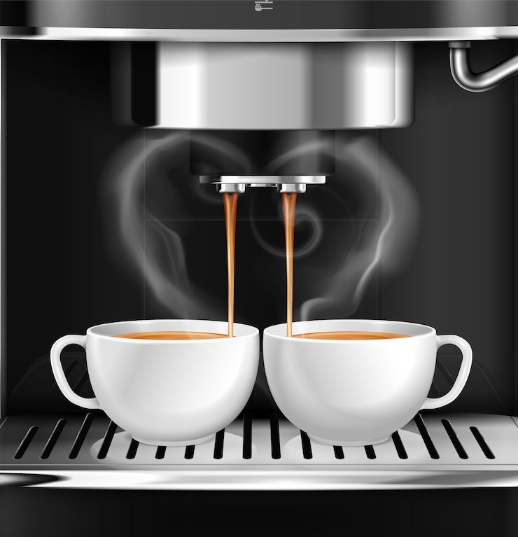 Vector professional machine preparing two cups of coffee 