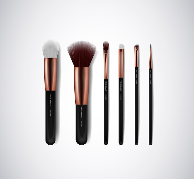 Vector professional makeup brushes kit for concealer powder blush eye shadow or brow isolated brand templates