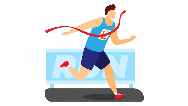 Vector professional male character running, man first place fleeing championship isolated on white, cartoon illustration.