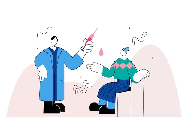 professional male holding syringe and vaccinates patient