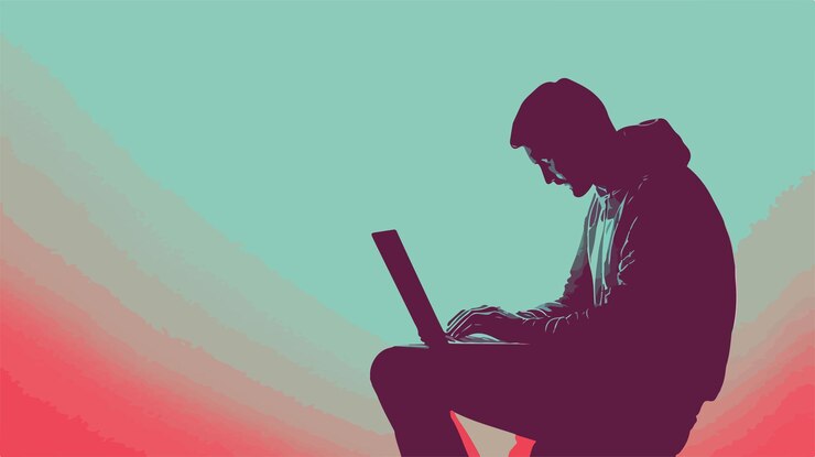 Vector professional man working on laptop illustration for business and technology concepts
