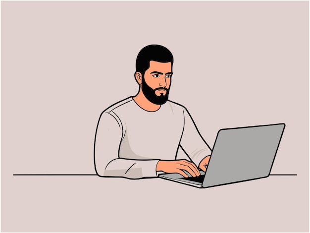 Профессионал работает на ноутбуке в минималистском стиле окрашивания