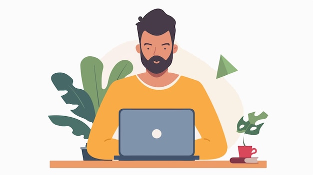 Professional Man Working on Laptop Vector Illustration