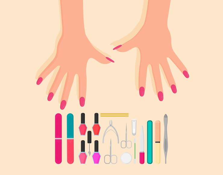 Vector professional manicure poster in flat style nails manicure or hands with manicure