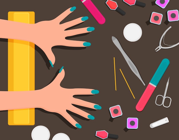 professional manicure poster in flat style nails manicure or hands with manicure