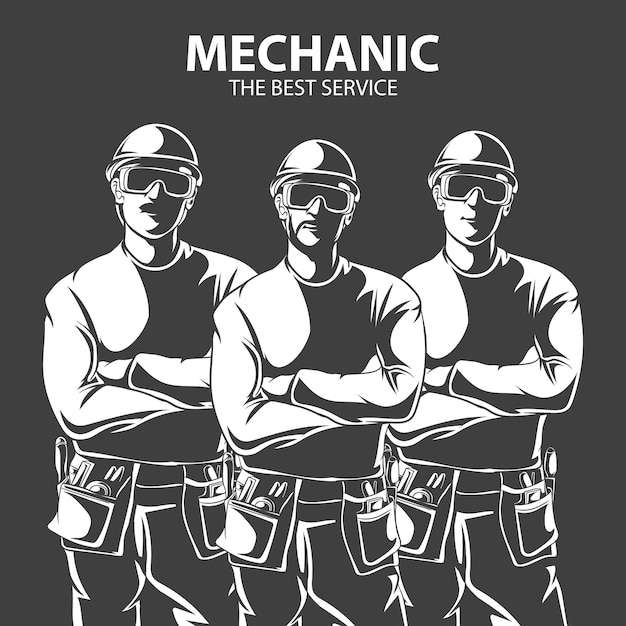 Professional mechanic cartoon character creation Expert service worker teamwork