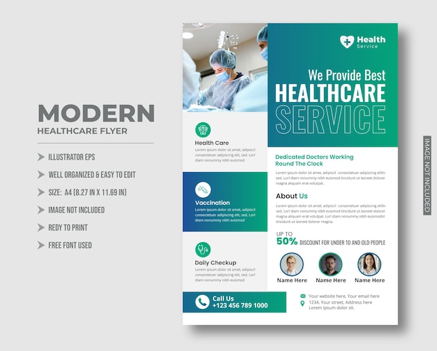 Professional medical healthcare flyer template with editable text and shape