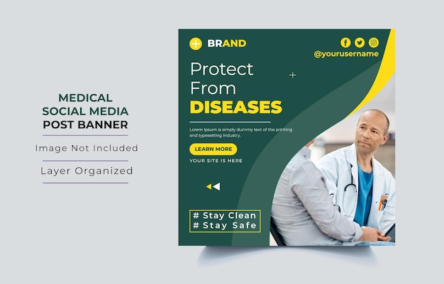 Professional medical healthcare service social media post template design Creative health banner