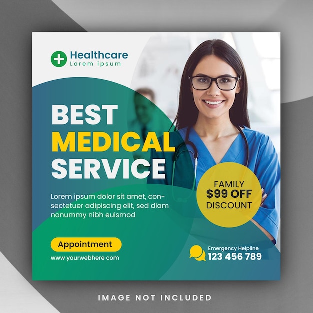 Professional medical healthcare service social media post template design