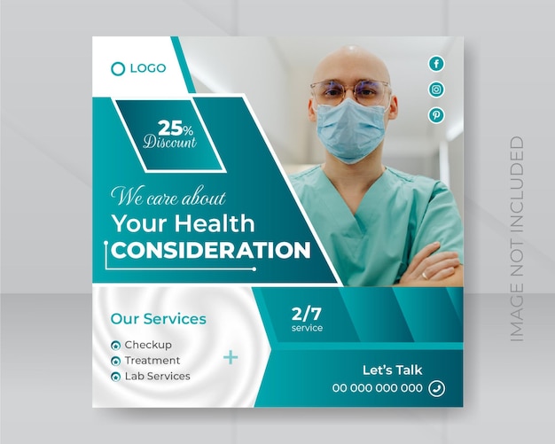 Professional medical healthcare services social media post template design for web banner