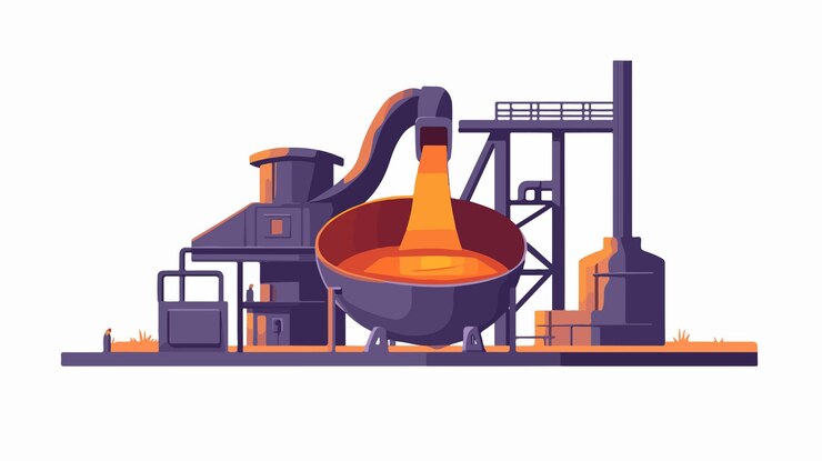 Vector professional metal casting process in blast furnace metallurgic industry