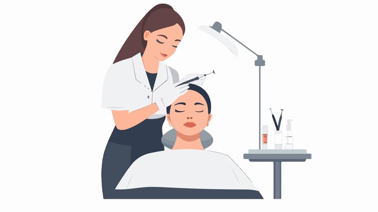 Vector professional microblading session detailed artist work on eyebrows with precision and care