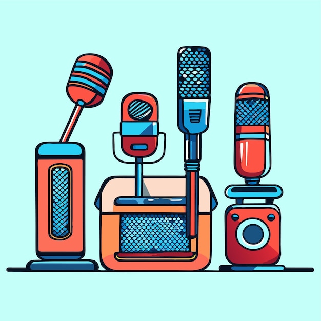 Professional microphones set vector illustration or vintage microphone set