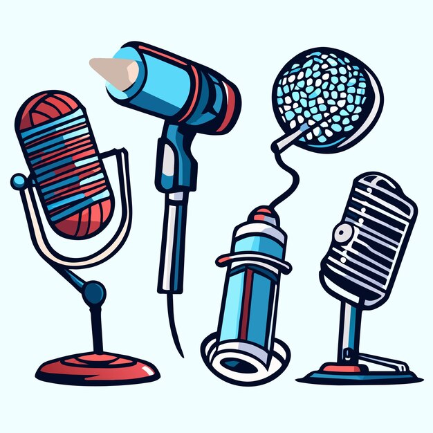 Professional microphones set vector illustration or vintage microphone set