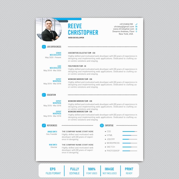 professional minimal and modern resume or cv eps template